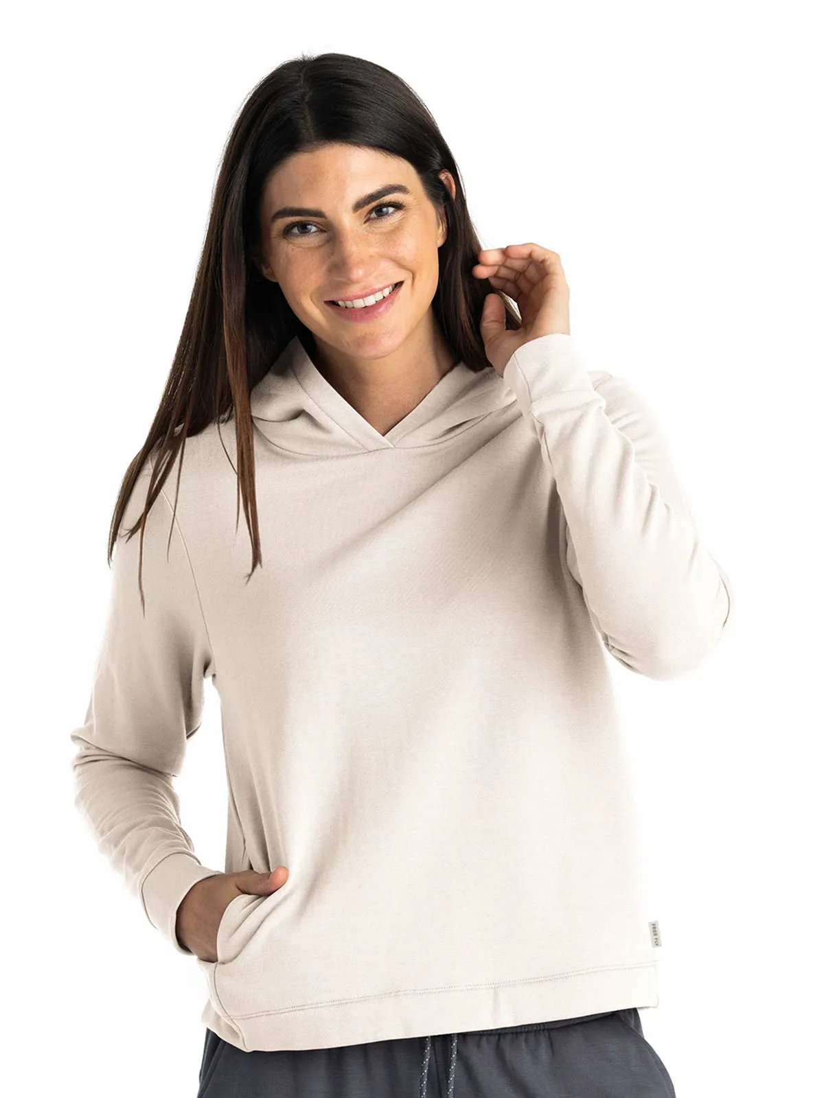 Women's Bamboo Lightweight Fleece Cropped Hoodie - Stone