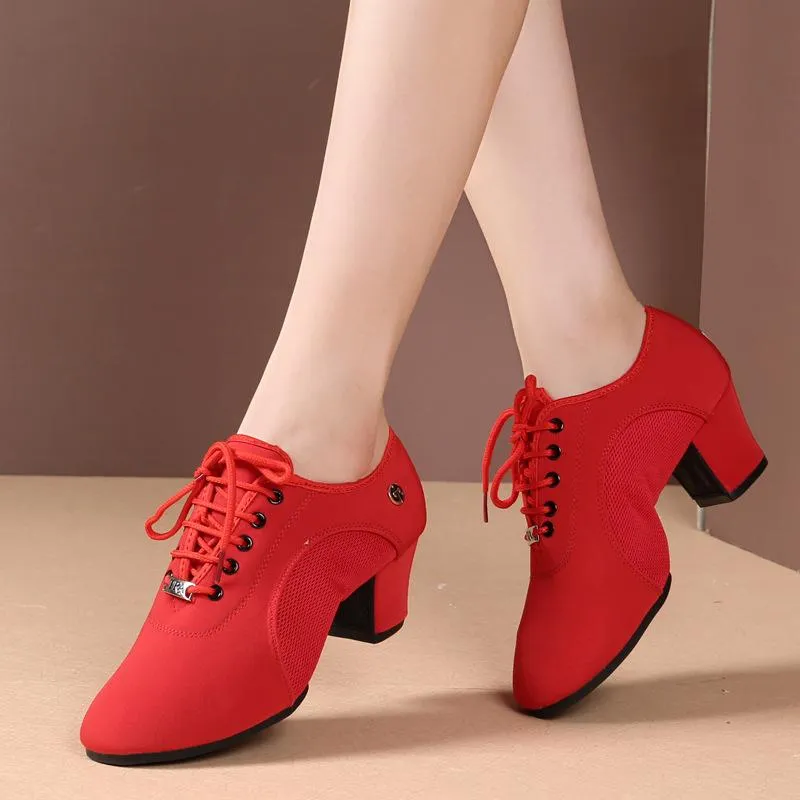 Women's Canvas Heels Ballroom With Lace-up Dance Shoes