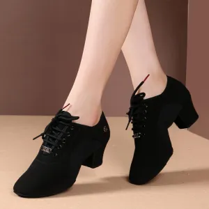 Women's Canvas Heels Ballroom With Lace-up Dance Shoes