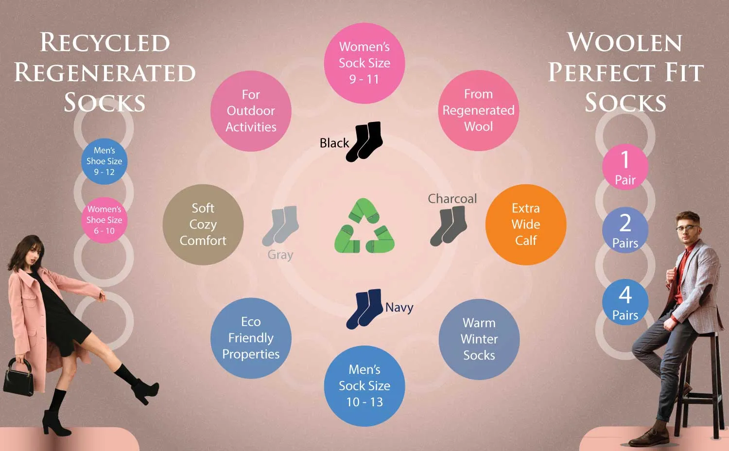 Women’s Crew Socks - Regenerated Wool and Ecofriendly Footwear