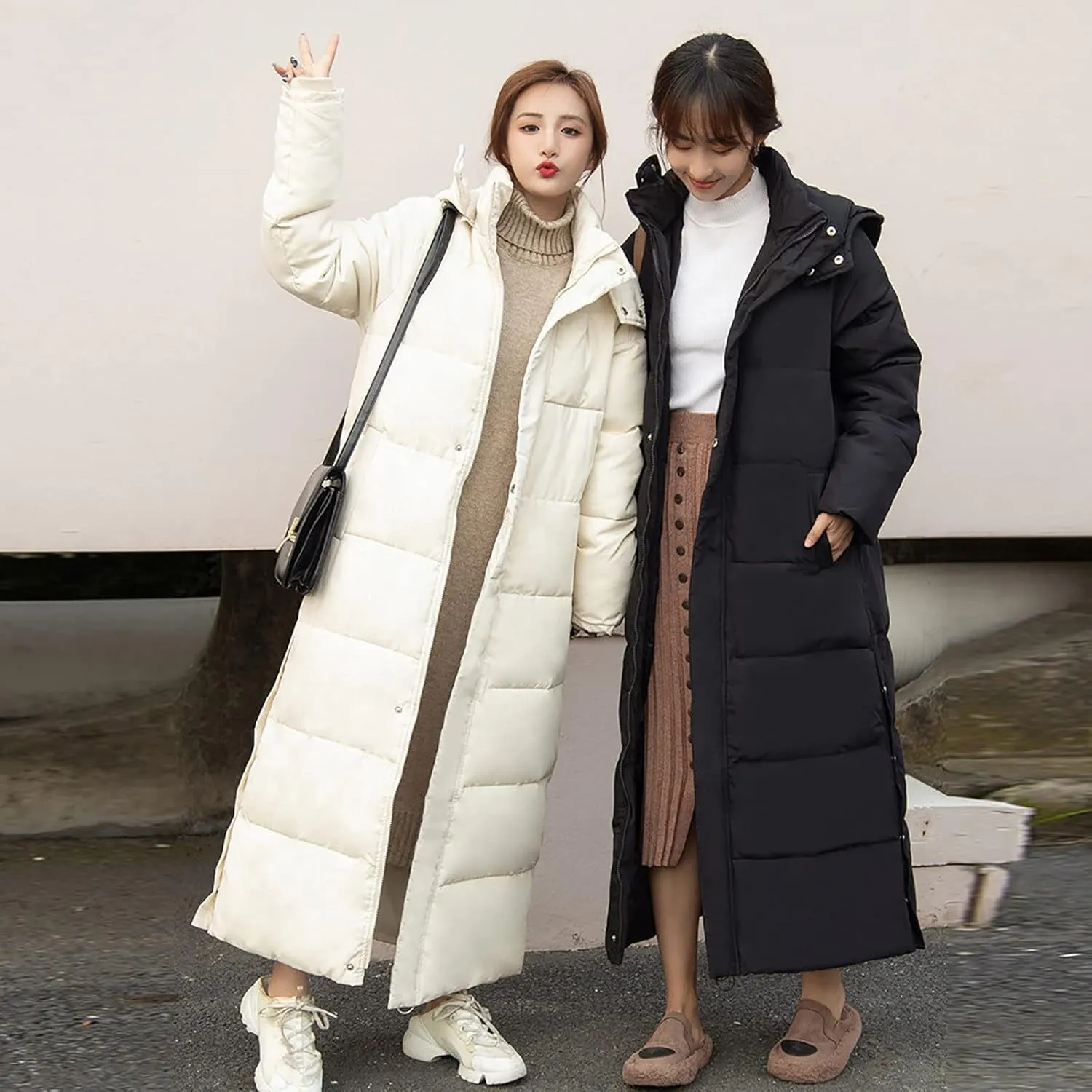 Women'S Long down Coat with Hood Lengthened Thickened Maxi down Winter Warm Parka Puffer Jacket for Men Women Black