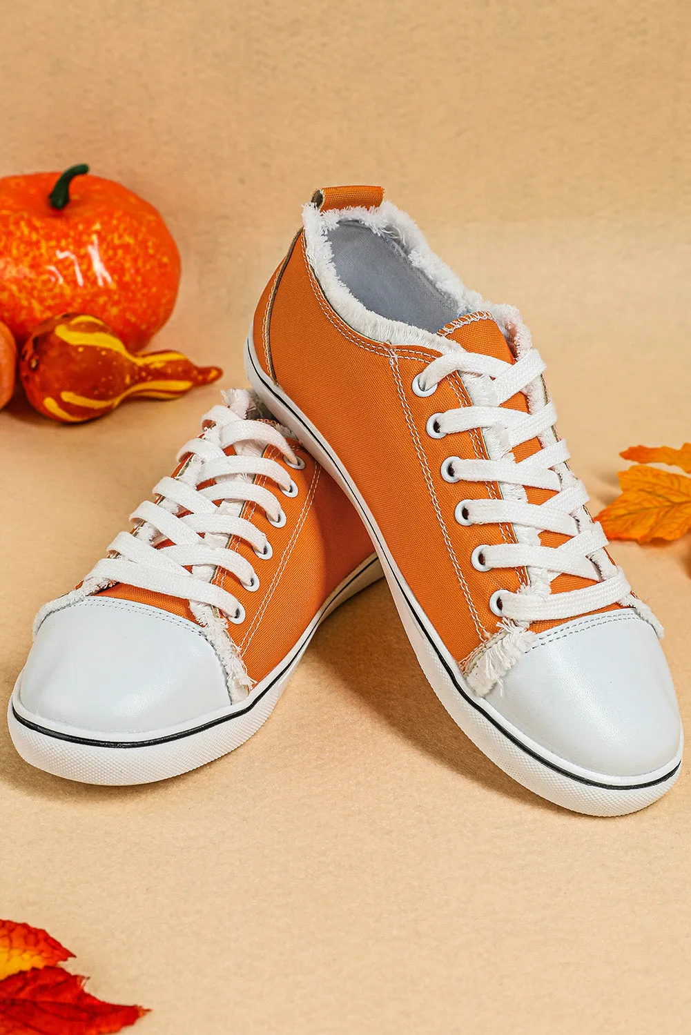 Women's Orange Lace Up Ripped Canvas Shoes