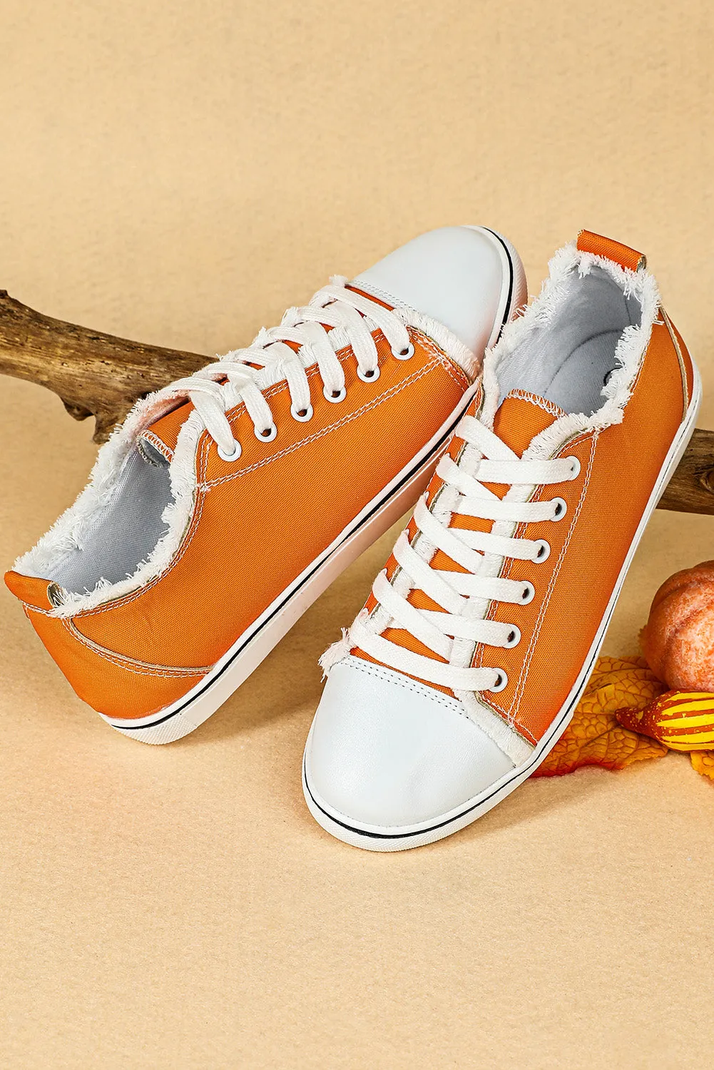 Women's Orange Lace Up Ripped Canvas Shoes