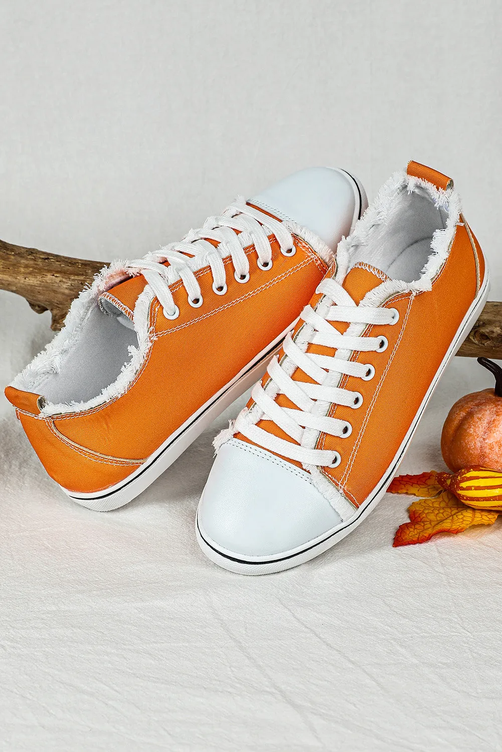 Women's Orange Lace Up Ripped Canvas Shoes