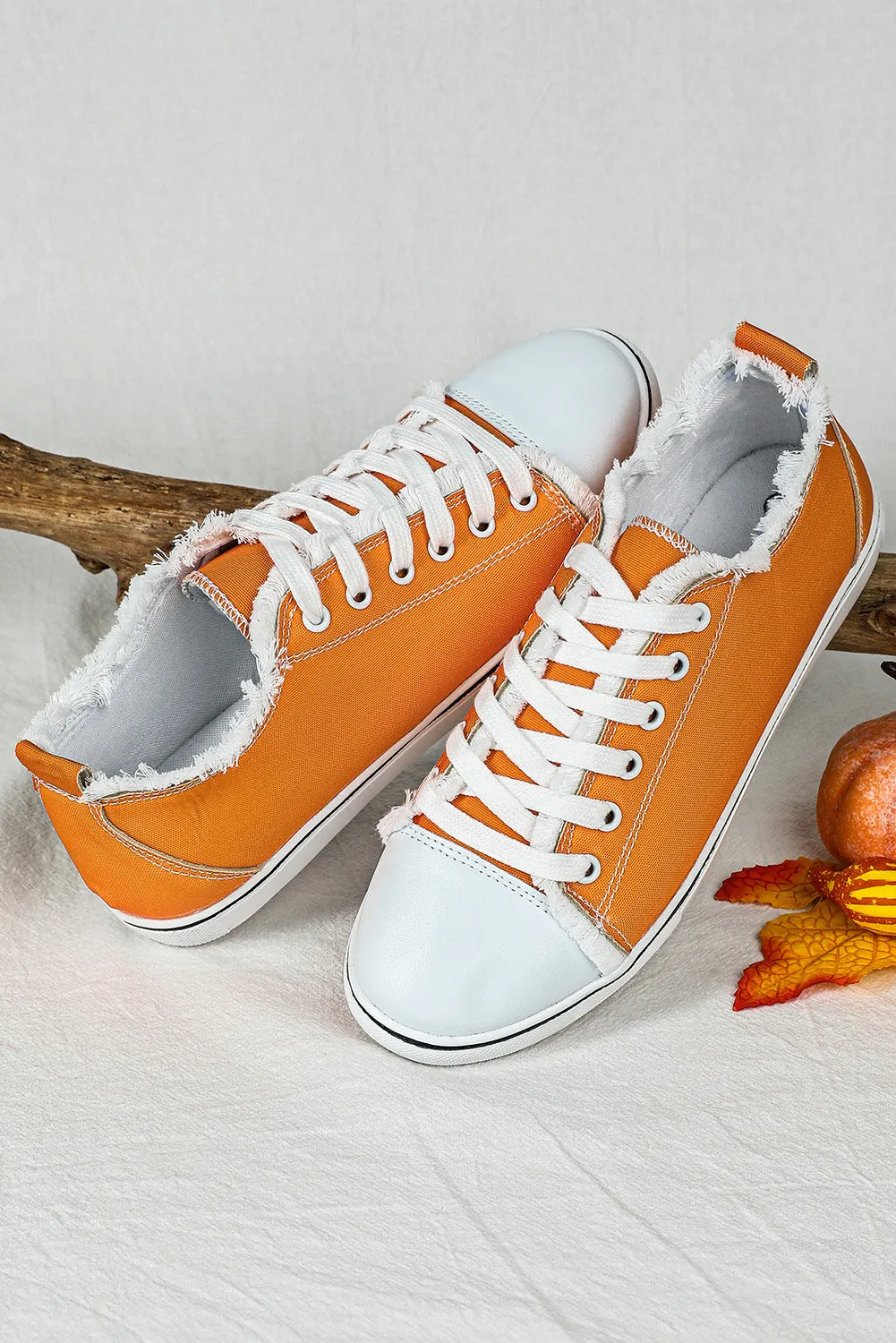 Women's Orange Lace Up Ripped Canvas Shoes