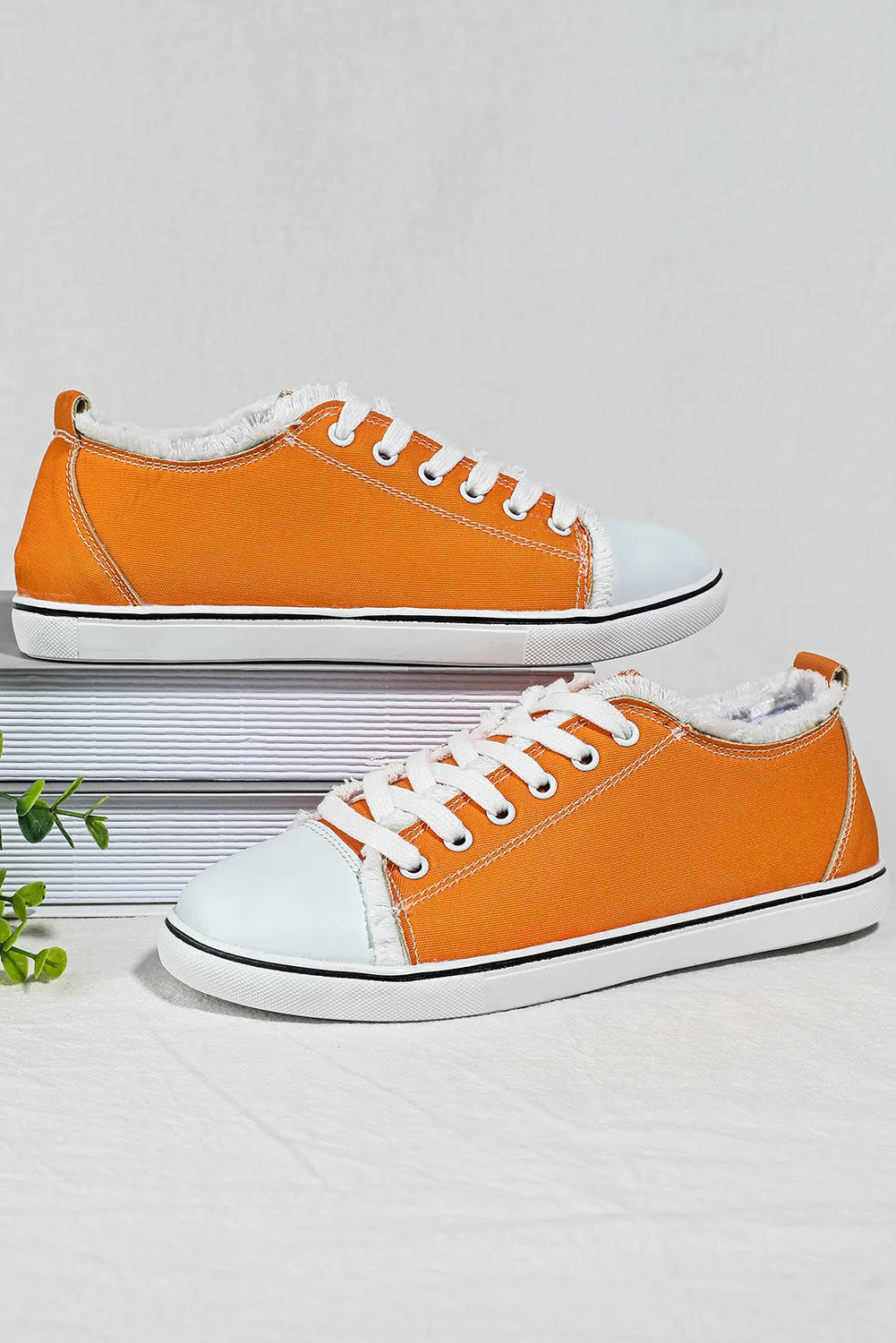 Women's Orange Lace Up Ripped Canvas Shoes