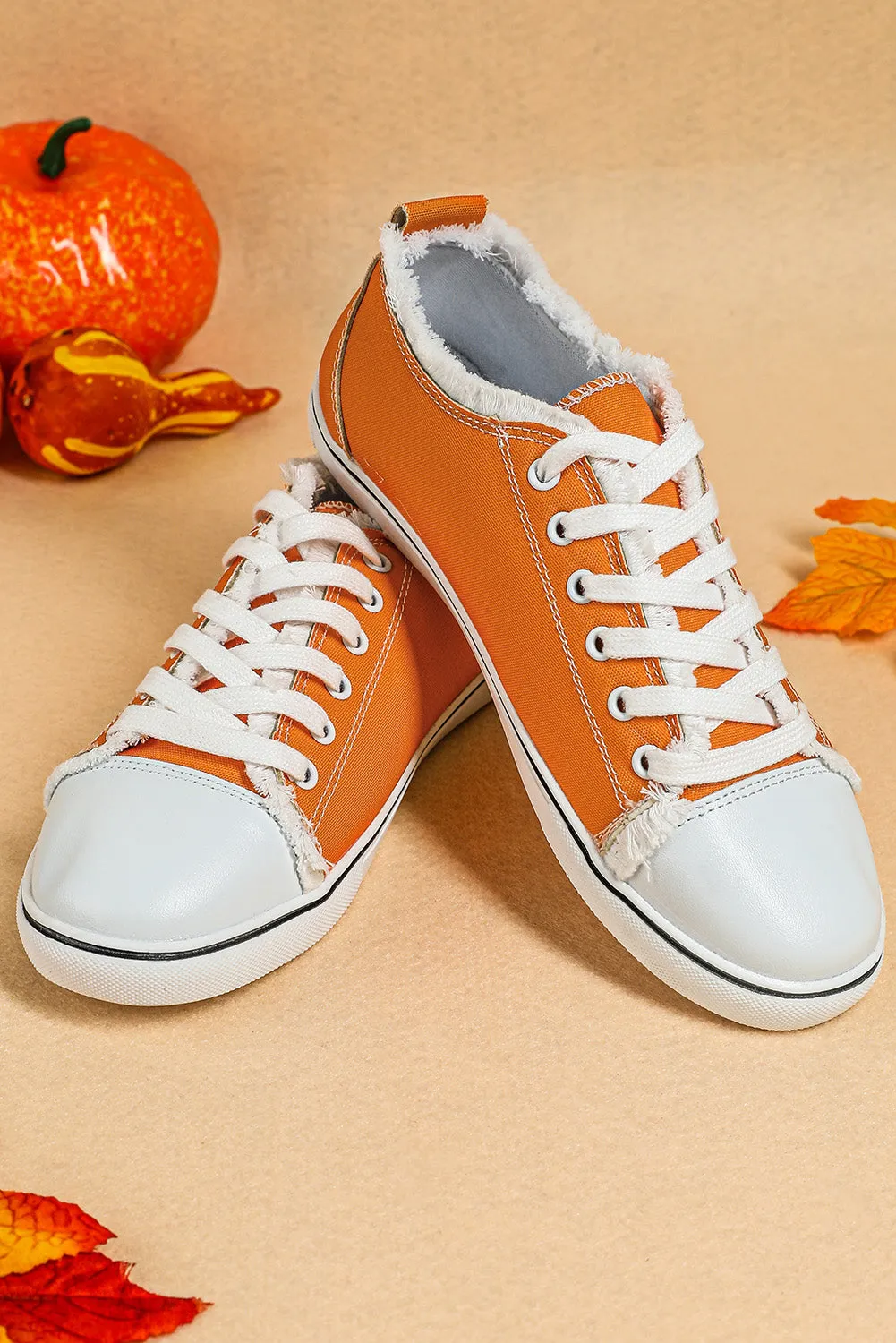 Women's Orange Lace Up Ripped Canvas Shoes