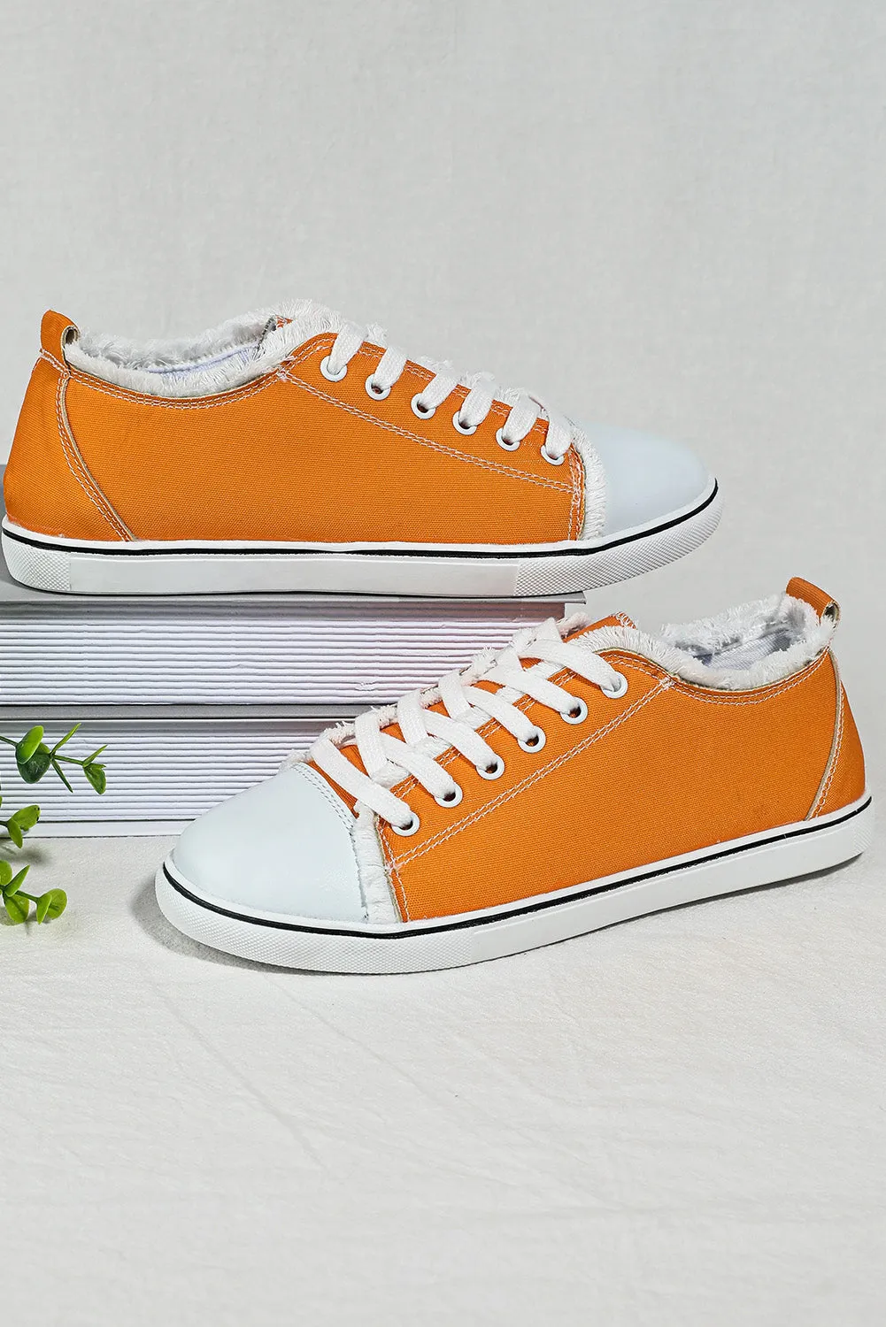 Women's Orange Lace Up Ripped Canvas Shoes