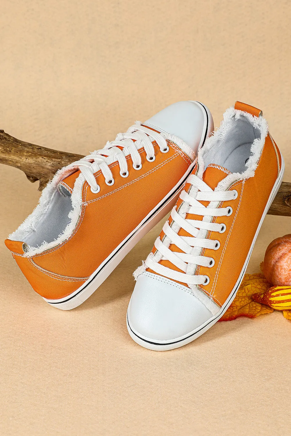 Women's Orange Lace Up Ripped Canvas Shoes