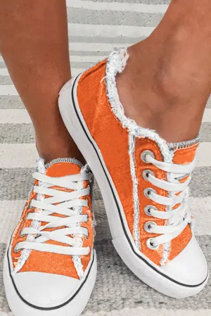 Women's Orange Lace Up Ripped Canvas Shoes