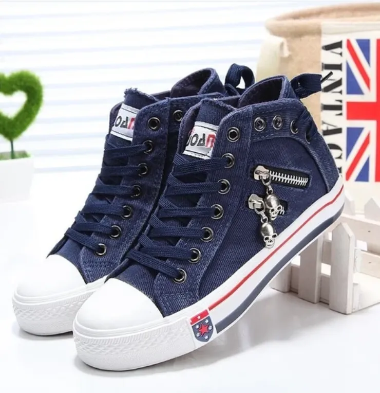 Women's zipper high-top canvas shoes