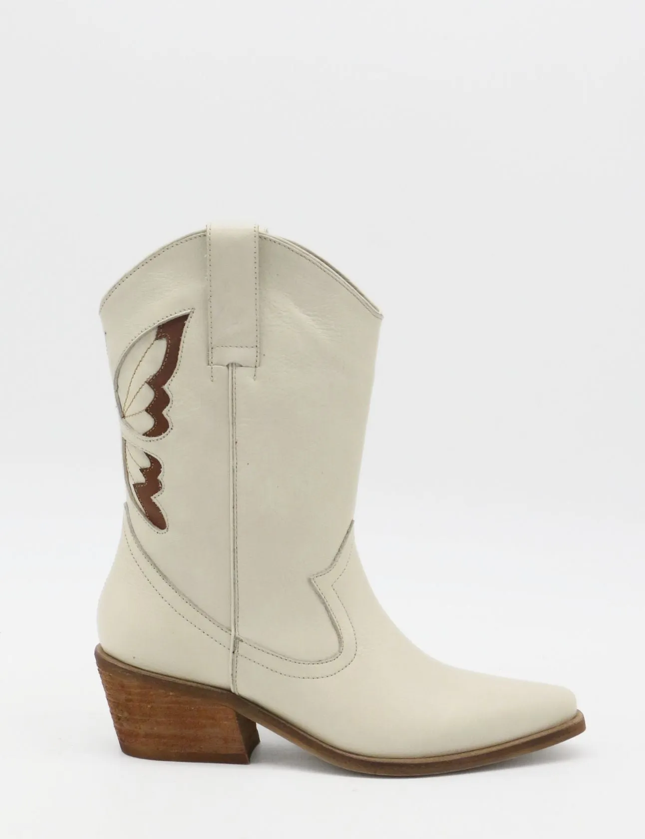 Woodstock western cowboy boots in off white leather womens shoes