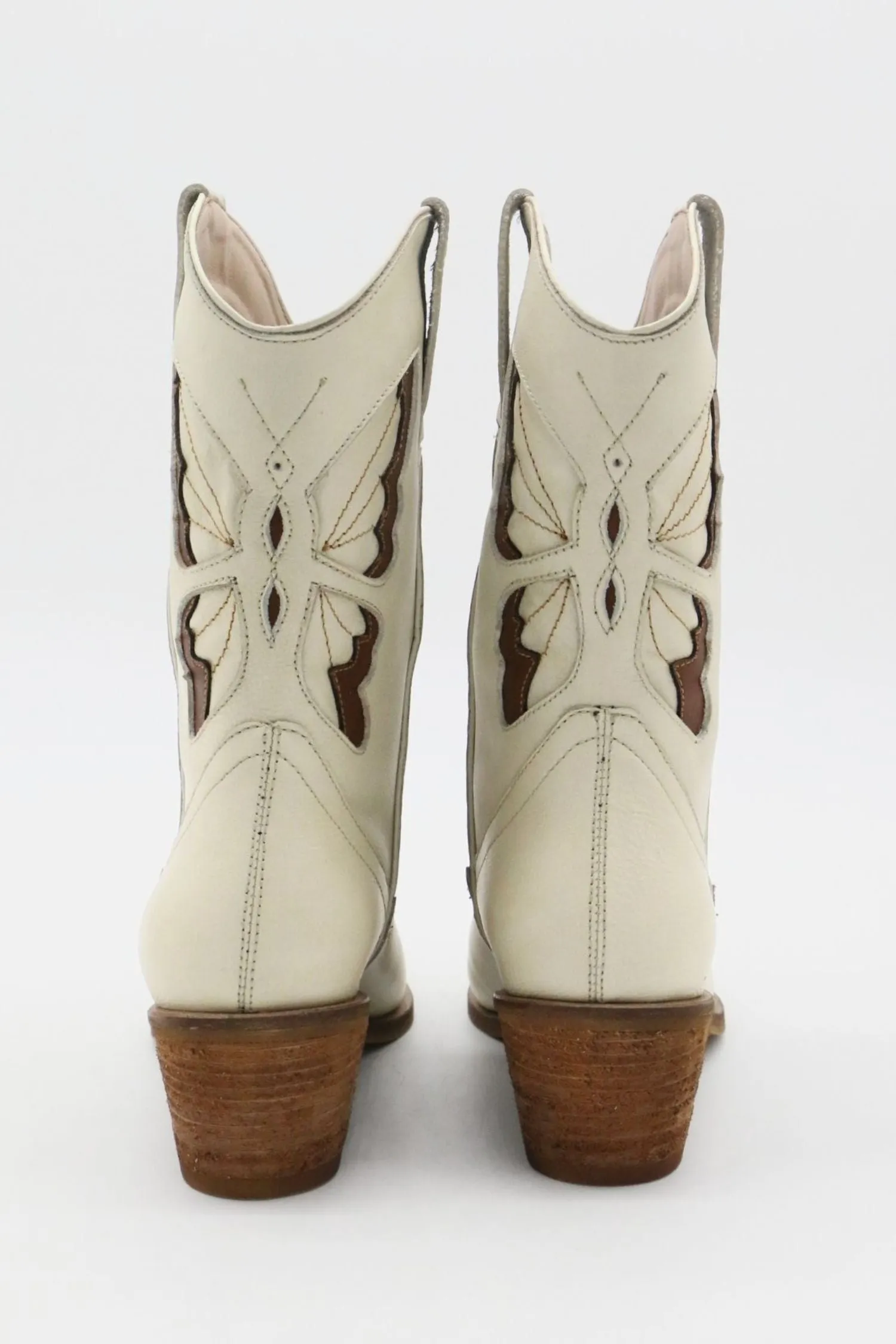 Woodstock western cowboy boots in off white leather womens shoes